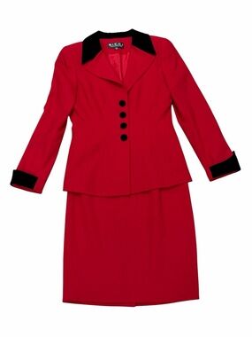 Bicci Florine Wachter NWT Red Suit Set with Black Velvet Trim Collar and Cuffs